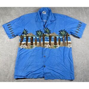 Favant Paradise Style Men's Surfboard Print Hawaiian Shirt Blue Size XL